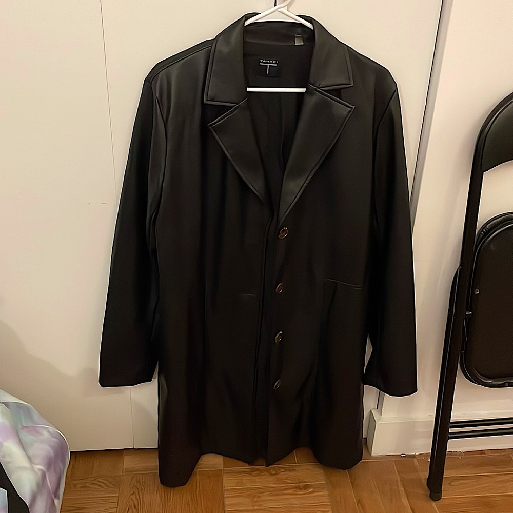 Tahari faux leather mid length jacket